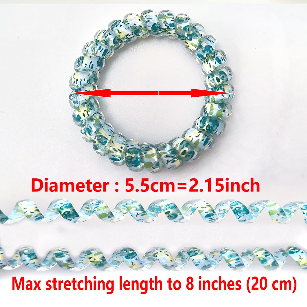 No Crease Spiral Hair Ties 20 Pieces Coil Hair Ties Traceless Phone Cord Hair Tie Elastics Hair Bands Spiral Bracelets Ponytail Holders Colorful Floral Fragments Style (Mixed Color 8)