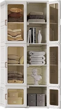 Wardrobe Closet Integrated Folding Storage with Doors Clothes Dresser Hanger Rack Large Capacity Clothes Miscellaneous Dustproof Space Saving High Load Capacity New Life Stylish 10