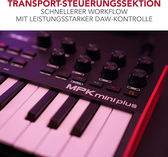 Akai Professional MPK Mini Plus - وحدة تحكم لوحة مفاتيح USB MIDI مكونة من 37 مفتاحًا مع 8 لوحات MPC وجهاز تسلسل MIDI / CV / بوابة I / O وبرنامج إنتاج الموسيقى وحزمة صوت الآلات الأصلية