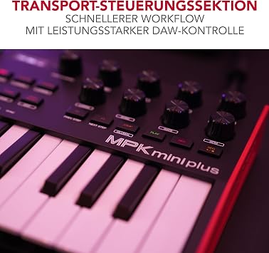 Akai Professional MPK Mini Plus - وحدة تحكم لوحة مفاتيح USB MIDI مكونة من 37 مفتاحًا مع 8 لوحات MPC وجهاز تسلسل MIDI / CV / بوابة I / O وبرنامج إنتاج الموسيقى وحزمة صوت الآلات الأصلية