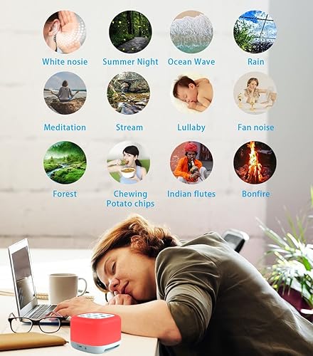 Miniatura 3 de Máquina de sonido de ruido blanco con altavoz Bluetooth luz nocturna 40 sonidos relajantes 9 luces de color recargable y portátil para bebés niños y
