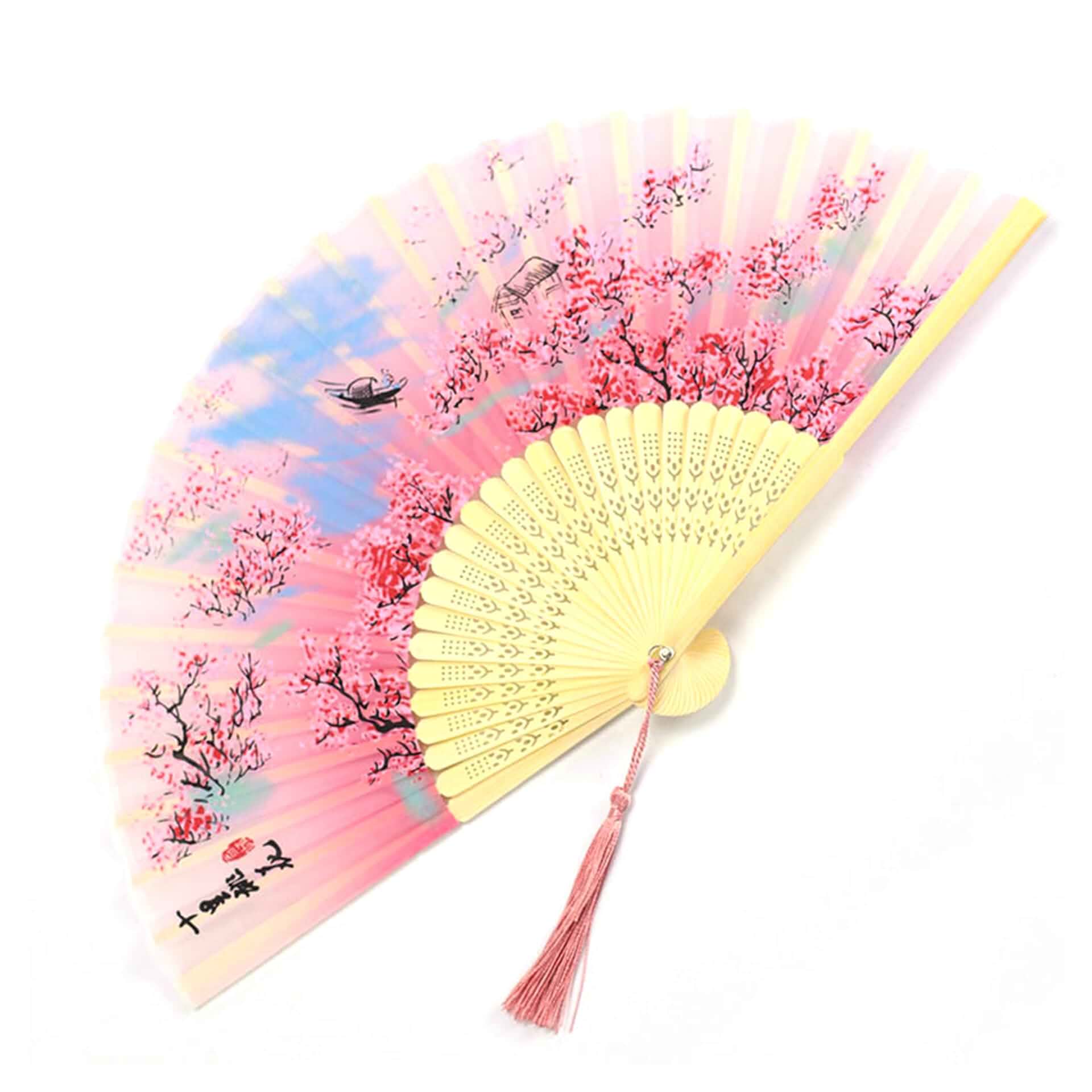 Japanese Fan Hand Portable Fan Handheld Bamboo Fans Japanese Vintage Retro Fan Home Dancing Party Wedding Silk Bamboo (pink-3)