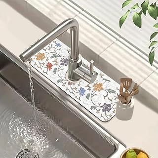 Art Ceramic Texture Sink Splash Guard Ceramic Flowers Faucet Absorbing M...