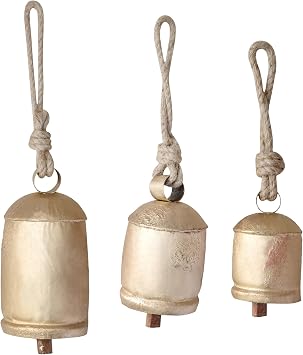 Set of 3 Rustic Christmas Cow Bells for Decoration Antique Metal Jingle Bells for Tree, Wreath, Holiday Decor
