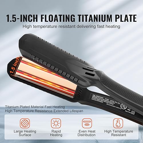 Miniatura 2 de Happybuy Plancha de pelo de titanio, tu compañero de peinado ideal! Esta plancha de 1.5 pulgadas cuenta con calefacción por infrarrojos, una