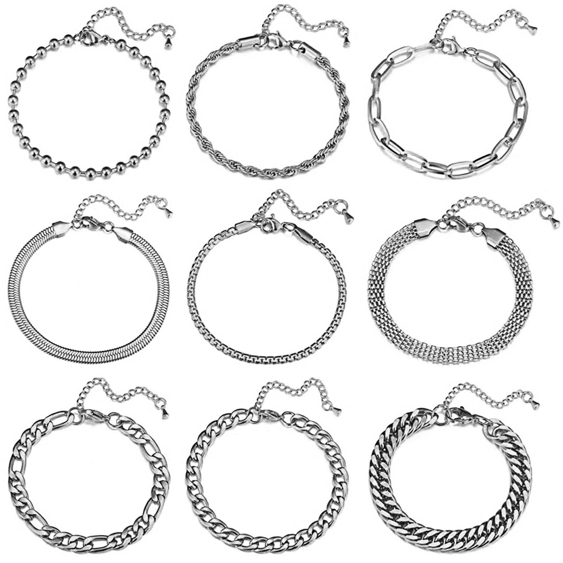 Cupimatch Set 9 Bracciali Donna In Acciaio Inox Regolabili - Catene Cubane Oro E Argento - Impilabili - 3