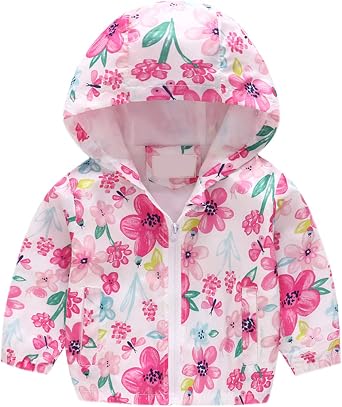 Baby Hoodie Jacket Outwear Floral Printed Zipper Spring Autumn Windproof Trench Coat