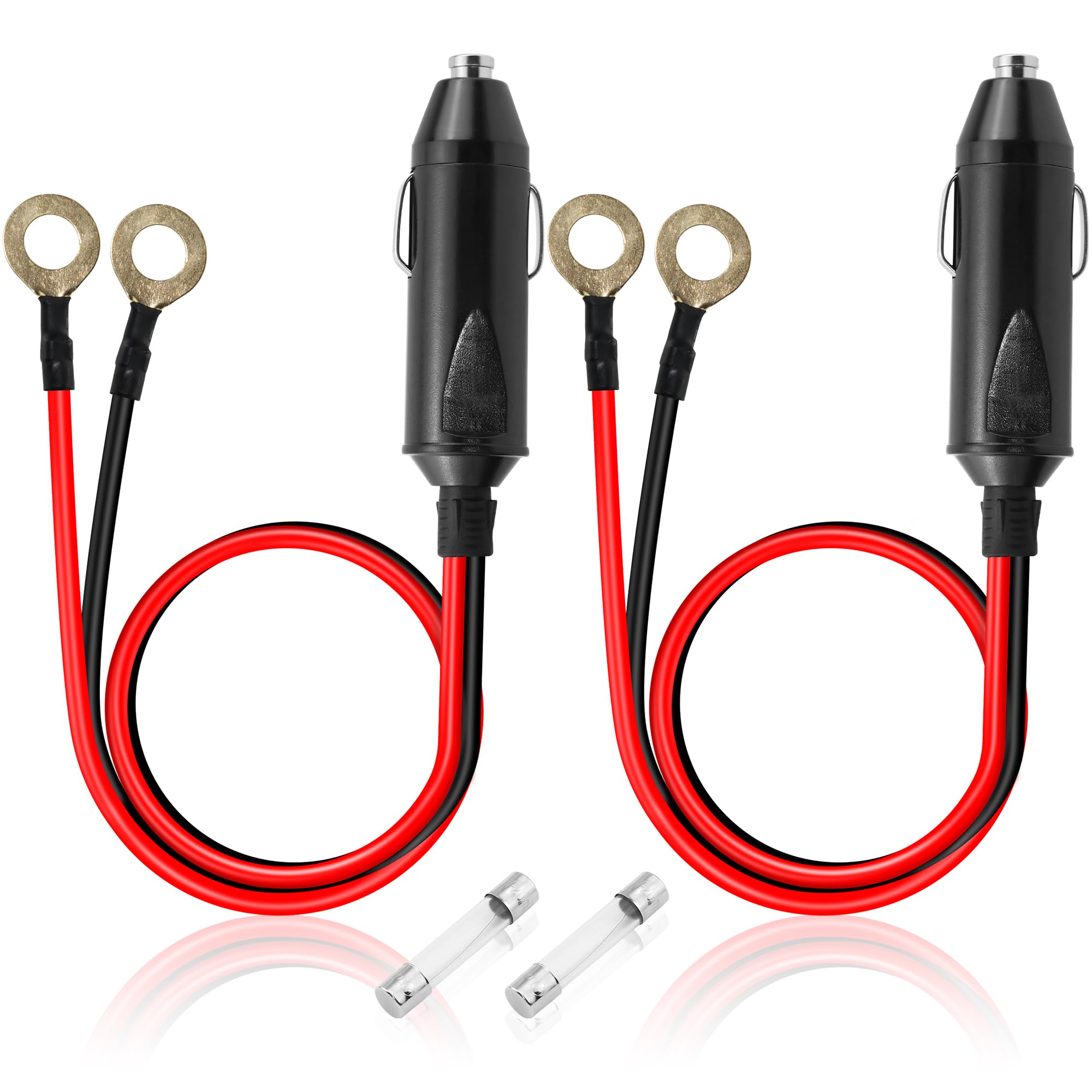 Lot De 2 Câbles De Remplacement Étanchés Pour Prise Allume-Cigare 12V/24V - 20A 14AWG Filetage Fixe Avec Terminal Œillet 8mm