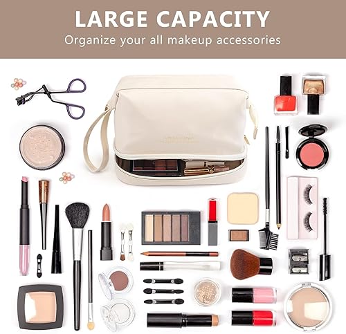Miniatura 3 de Bolsa de maquillaje de viaje impermeable, bolsa de maquillaje portátil con cordón, bolsa de maquillaje de viaje grande de doble capa, bolsas de