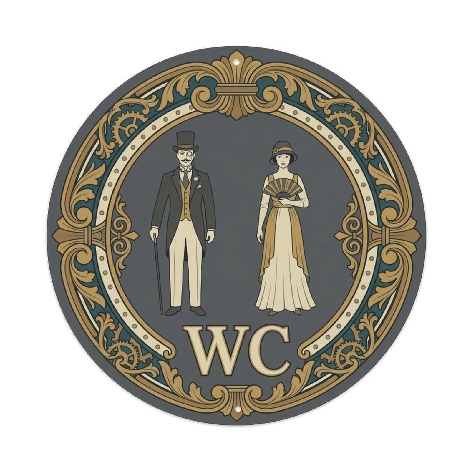 WC Art Deco Restroom Sign Ladies Gents Metal Tin Sign