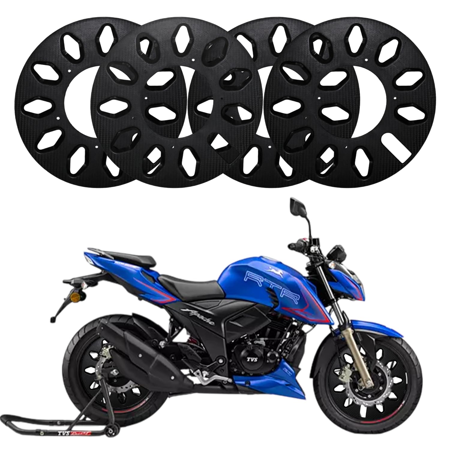 Asryd New Pattern Wind Design Front/Rear Pro Disc Wheel Cover 17 Inch Fairing Kit for TVS Apache 160 4V/2004V & All Universal Bikes (4Pcs Set)