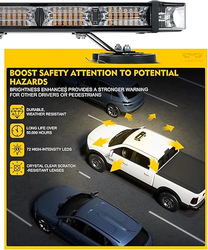 Miniatura 2 de LUMENIX Barra de luz estroboscópica de emergencia para techo con 72 luces LED con panel de control, base magnética, advertencia intermitente, barra