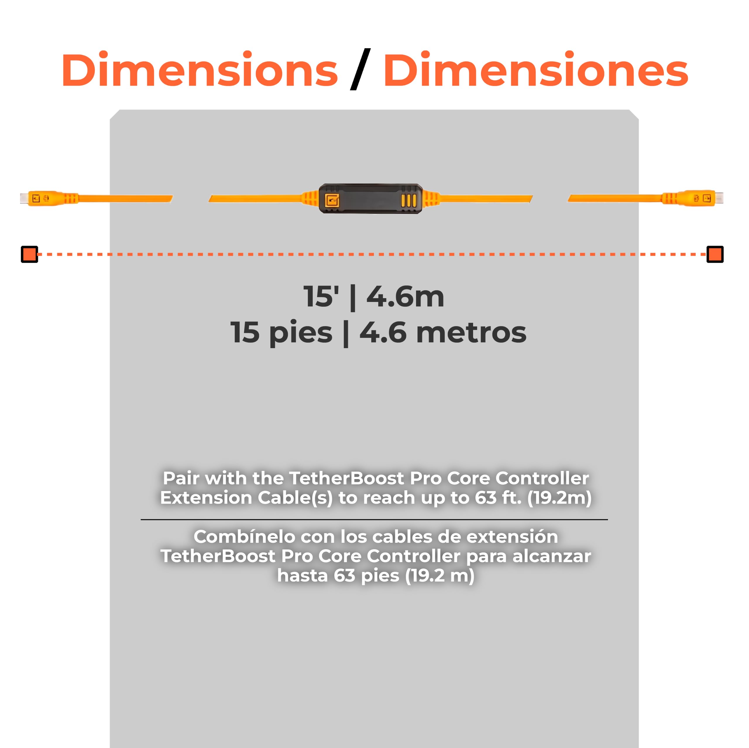 Tether Tools TetherPro USB-C Optima 10G gerade orange 4,6m | Gerade auf gerade, TetherBoost-Signaltechnologie, sofortige Kameraerkennung, 10 Gbit/s schnelle Datenübertragung