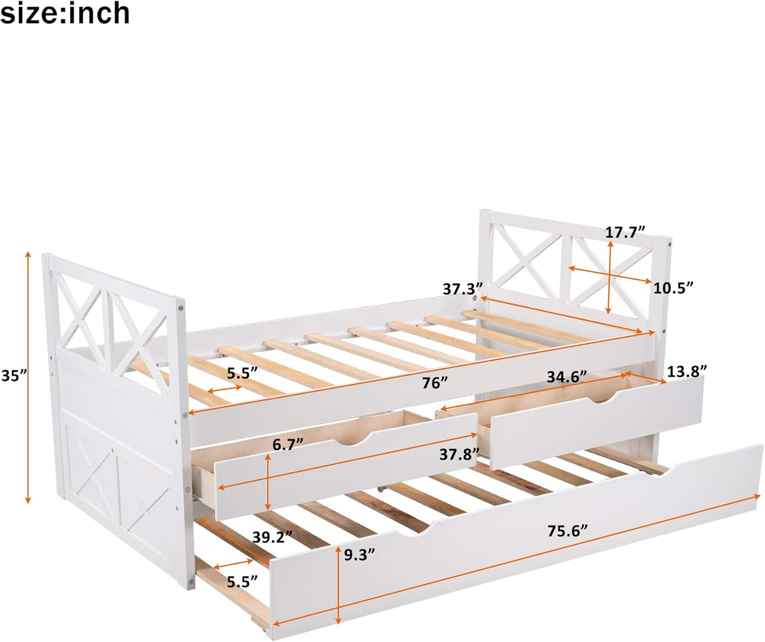 Buy Twin Bed with Drawer and Trundle Captain’s Bed Daybed Wood Bed for