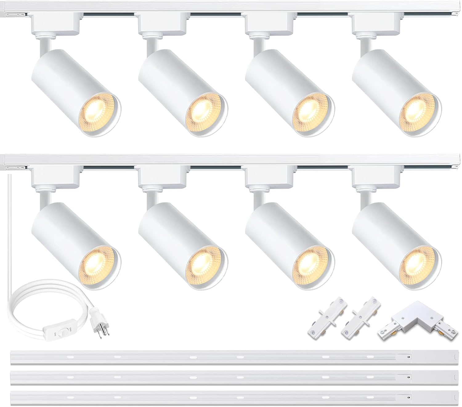 H Type LED White Track Lighting Heads Kit, 8 Heads 4000K Natural White 20W 2700lm High Brightness Track Lighting System with 9.8ft (3.28 * 3) Track Rail, Angle AdjustableTrack Light
