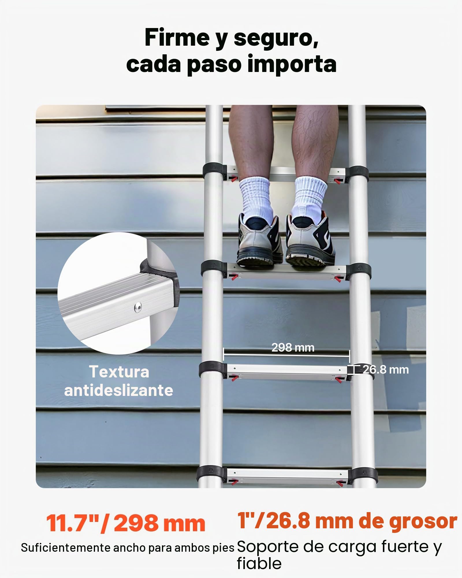 VEVOR Escalera Telescópica de Aluminio 374 cm, Escalera de Extensión Plegable con Sistema de Retracción de Un Solo Toque, Soporta hasta 150 kg, con Pies Antideslizantes, para Hogar, Ático, Jardinería