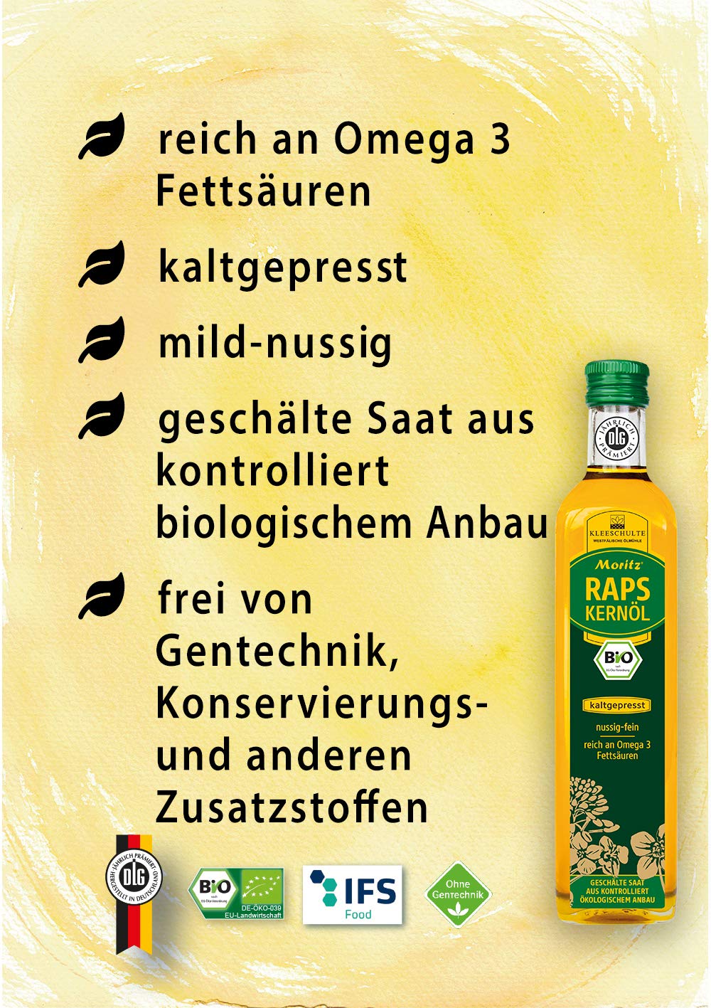 MORITZ BIO Rapskernöl SPARPAKET (6 mal 500ml im Karton)