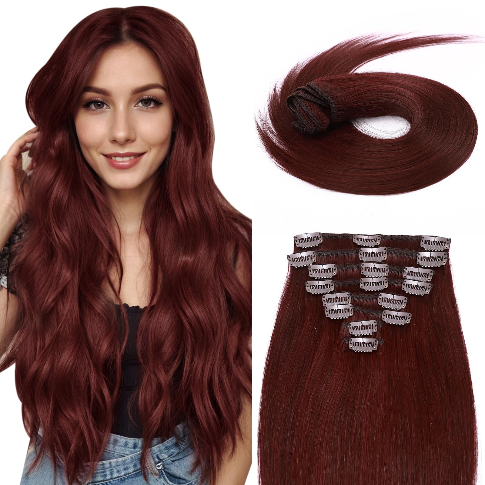 20 Inch Real Human Hair Clip-In Extensions, 105g Straight Remy Hair Remy Straight Hair Clip In Human Hair Extensions Full Head  main image 3