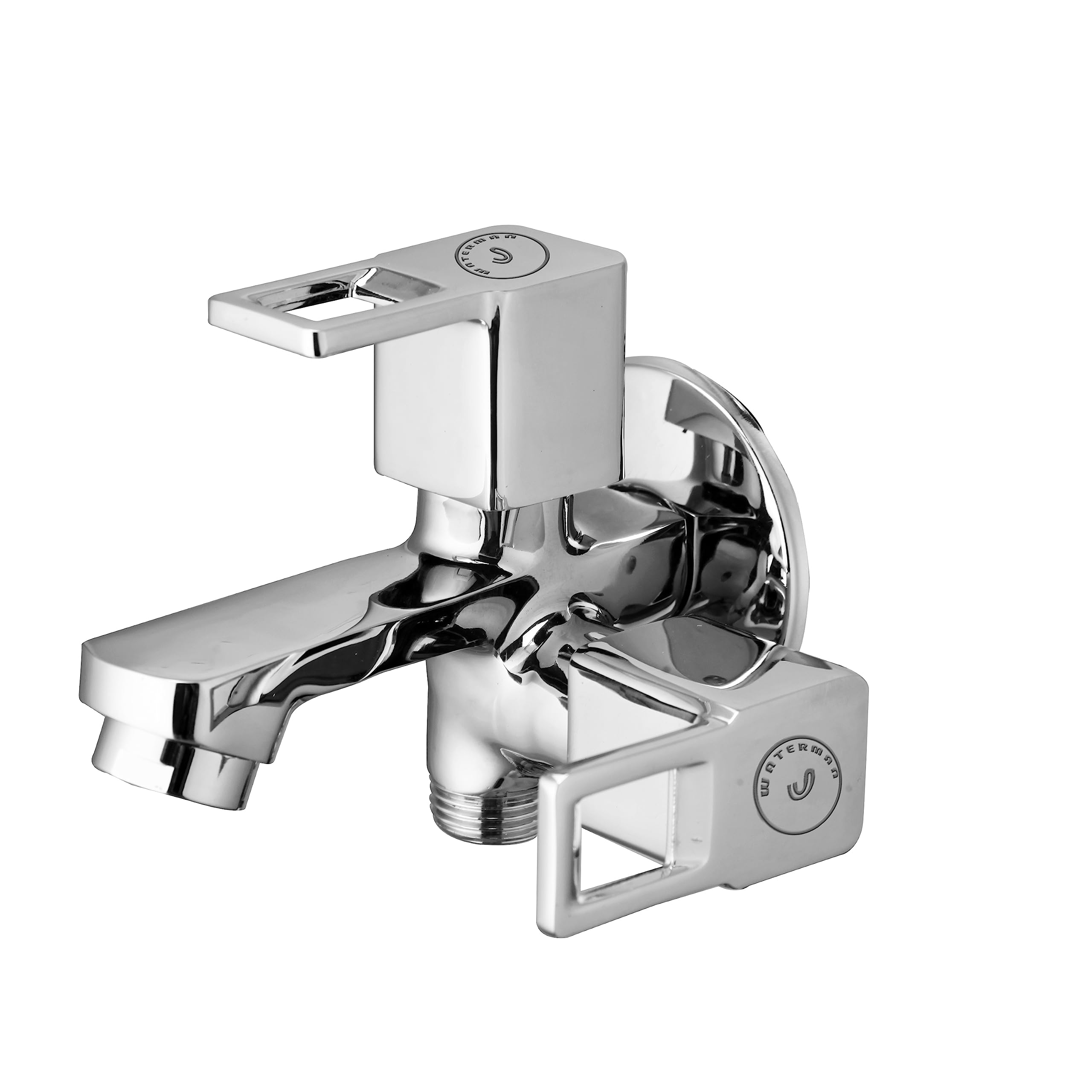 WATERMAN® Cube Bib Cock 2 Way Tap with Wall Flange Brass Chrome Finish Wall Mounted Bib Cock for 2 in 1 Tap Bathroom, Toilet, Health Faucet, Jet Spray, Washing Machine, Geyser (B0C5X52B9S) Amazon Price History, Amazon Price Tracker