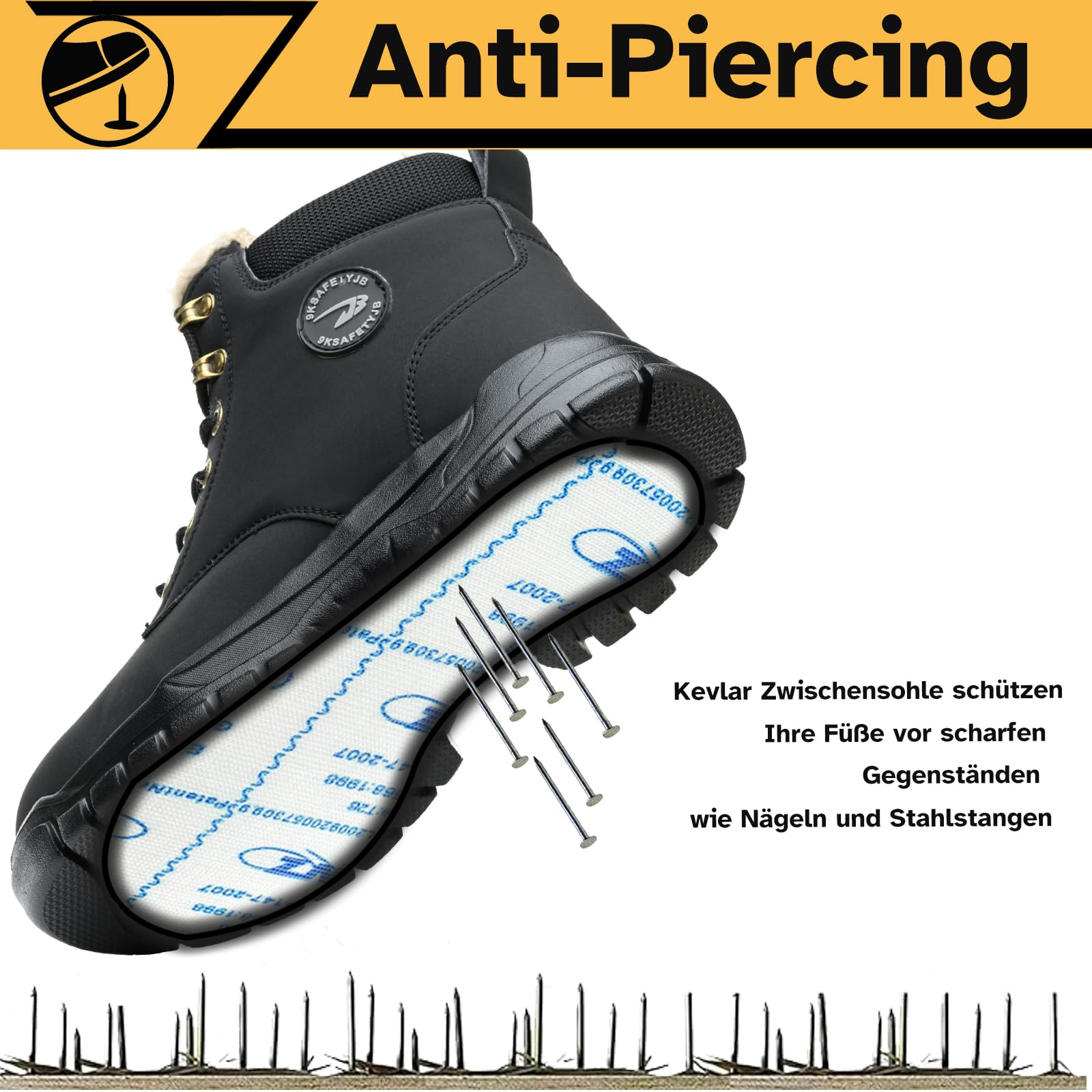 Botas de Seguridad para Hombre Mujer Invierno Impermeable Ligeras Zapatos de Seguridad con Punta de Acero Antideslizantes Botas de Trabajo con Forro Cálido