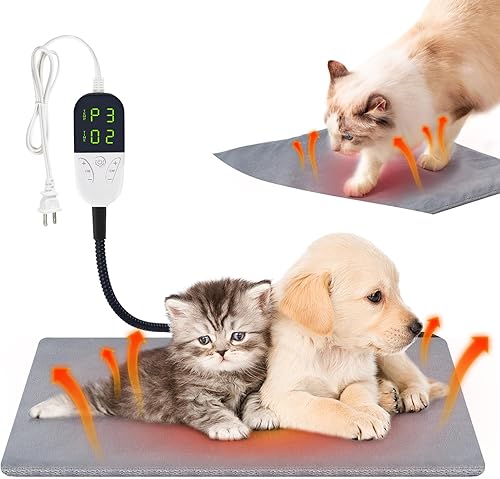 Almohadilla térmica inteligente para gatos con activación por presión Cama térmica para perros con temperatura ajustable con temporizador - 13x17