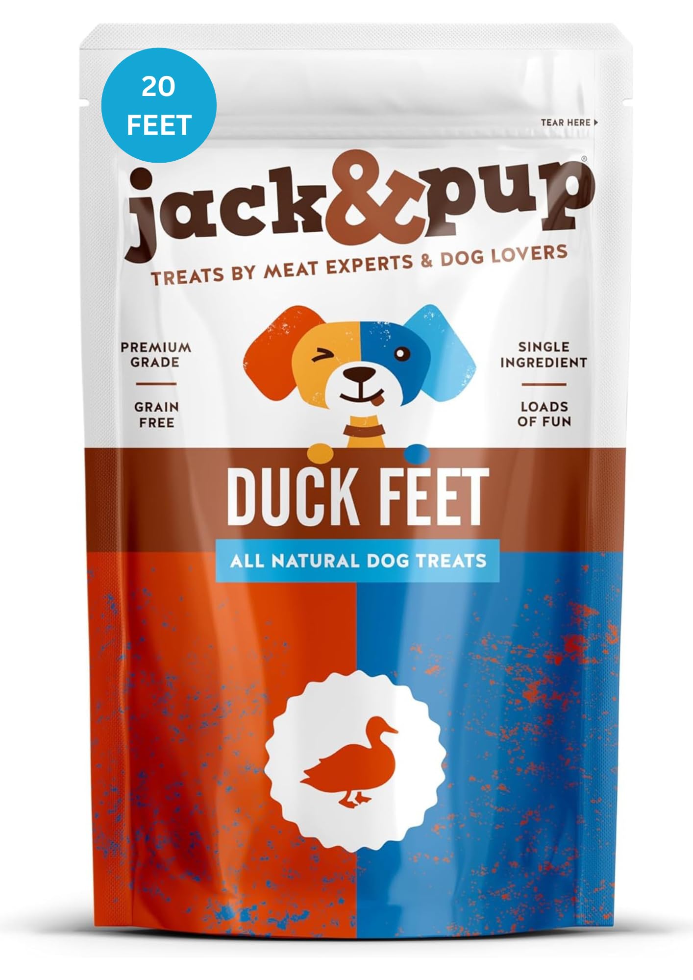 Jack&Pup Duck Feet for Dogs – All Natural Dog Chews, Single Ingredient Dehydrated Duck Feet Dog Treats – Great for Small & Medium Dogs (20 Count) Great Alternative to Chicken Feet