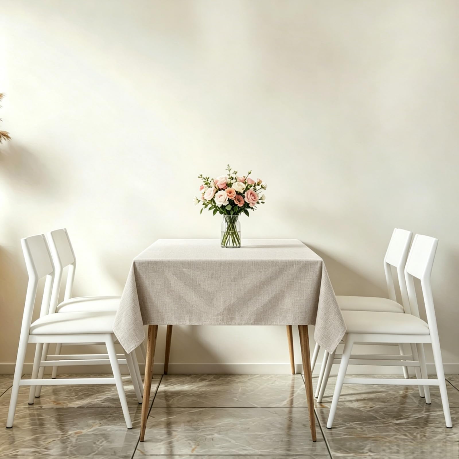 Tovaglia in Lino 95 x 160 cm Antimacchia, Lavabile, Impermeabile Tovaglia da Esterno in Poliestere, Decorazione per Occasioni Natale da Tavola Giardino Esterno, bianco