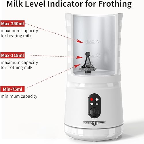 Miniatura 7 de Espumador de leche, vaporizador y espumador de leche 4 en 1 Paris Rhône, calentador de leche de espuma caliente y fría con control de temperatura,