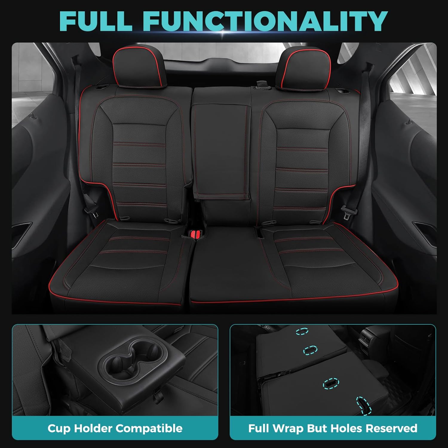 for Chevy Equinox Seat Covers - Custom Fit Seat Covers for Chevy Equinox 2018-2024 Premier, LS, LT, L, RS (Not for EV)- Waterproof 4-Layer Faux Leather Seat Cover Full Set - Black and Red