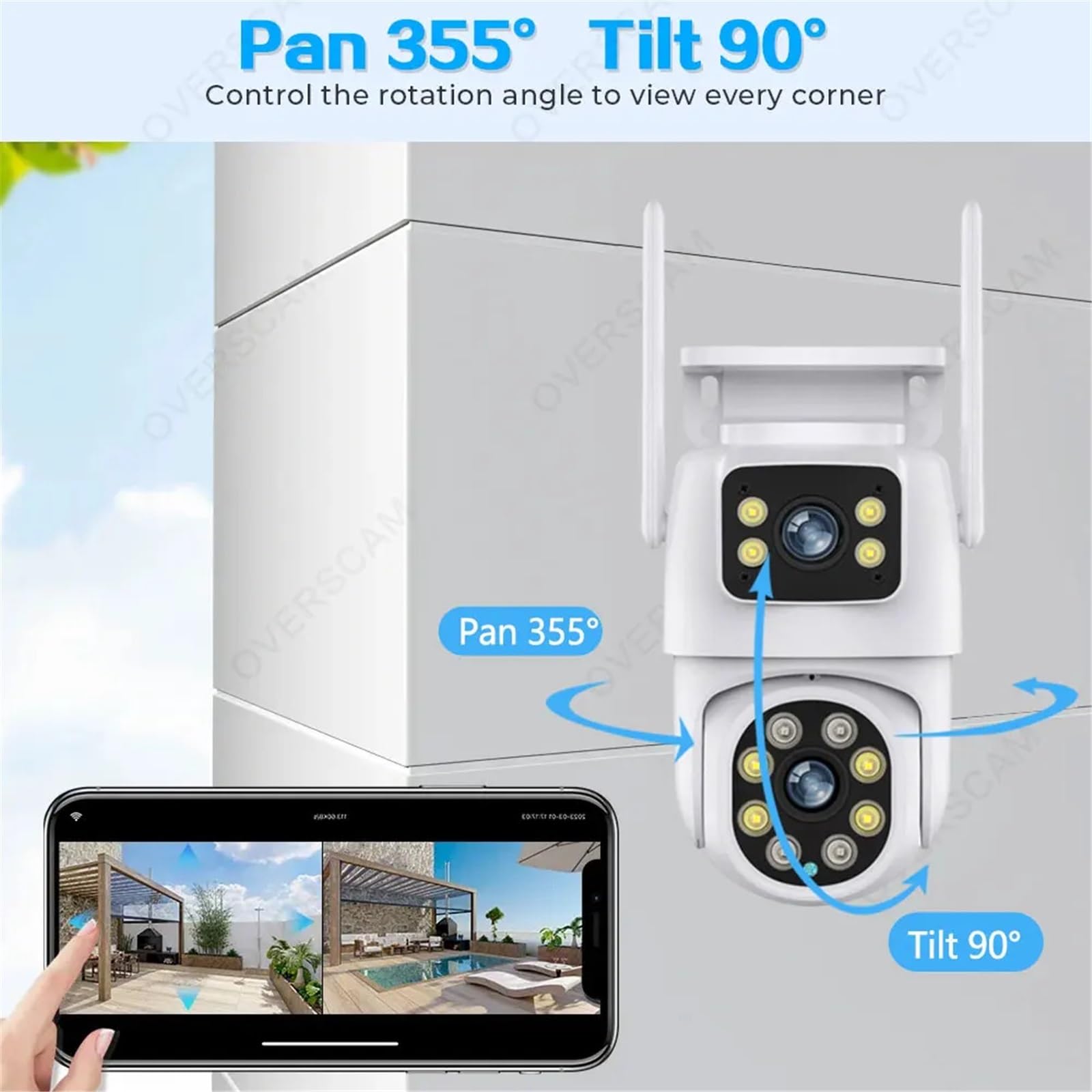 Obiekt Monitorowany, 8MP 4K WiFi kamera słoneczna zewnętrzny bezprzewodowy nadzór CCTV z panelem słonecznym podwójny obiektyw kamera PTZ IP ochrona bezpieczeństwa(5MP Add 64G)
