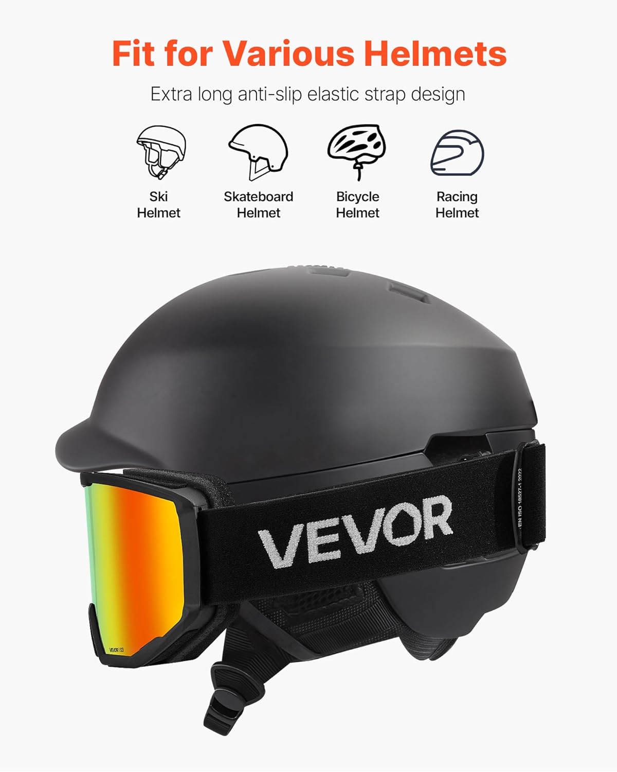VEVOR Ski Goggles, Cylindrical Lens with Revo Coating, OTG Anti fog Snow Goggles, TPU Frame & Ventilation Structure