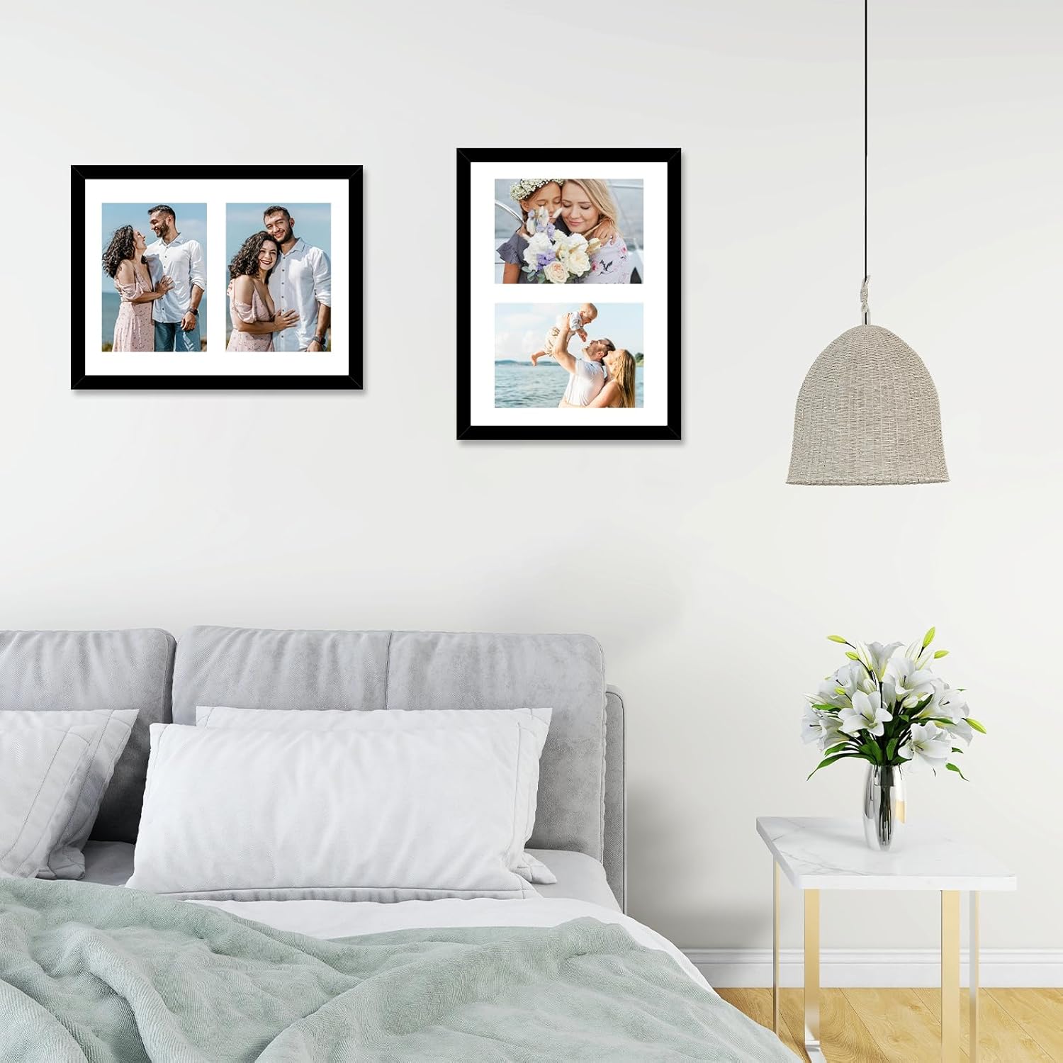 8.5x11 Collage Picture Frame with Mat Set of 4, Display 2 5x7 Photos or 8.5x11 Picture, Two Opening 5x7 Picture Frame Collage for Wall Hanging or Tabletop, 5 x 7 Double Photo Frame, 4 Pack, Black