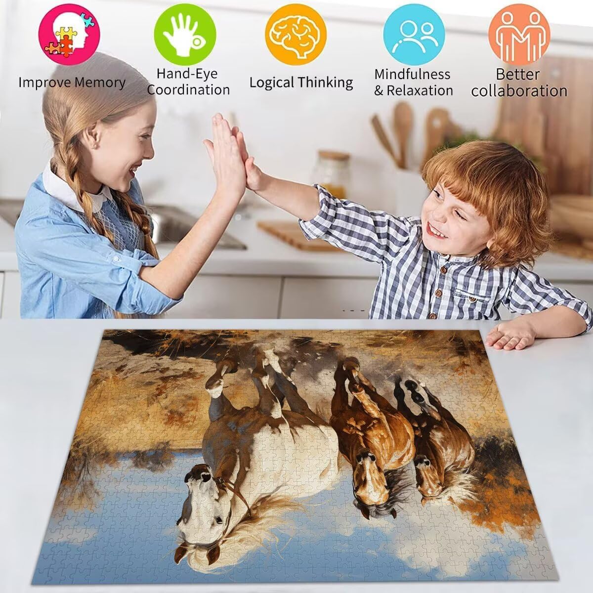 Pferd Puzzle für Erwachsene Kinder Anspruchsvoll 5000 Teile Impossible Klassische Puzzles Schwer Tier ab 8 9 10 Jahre Mädchen Jungen Jigsaw Kunst Educa, für Dekoration und Geschenke 105x156cm t-621