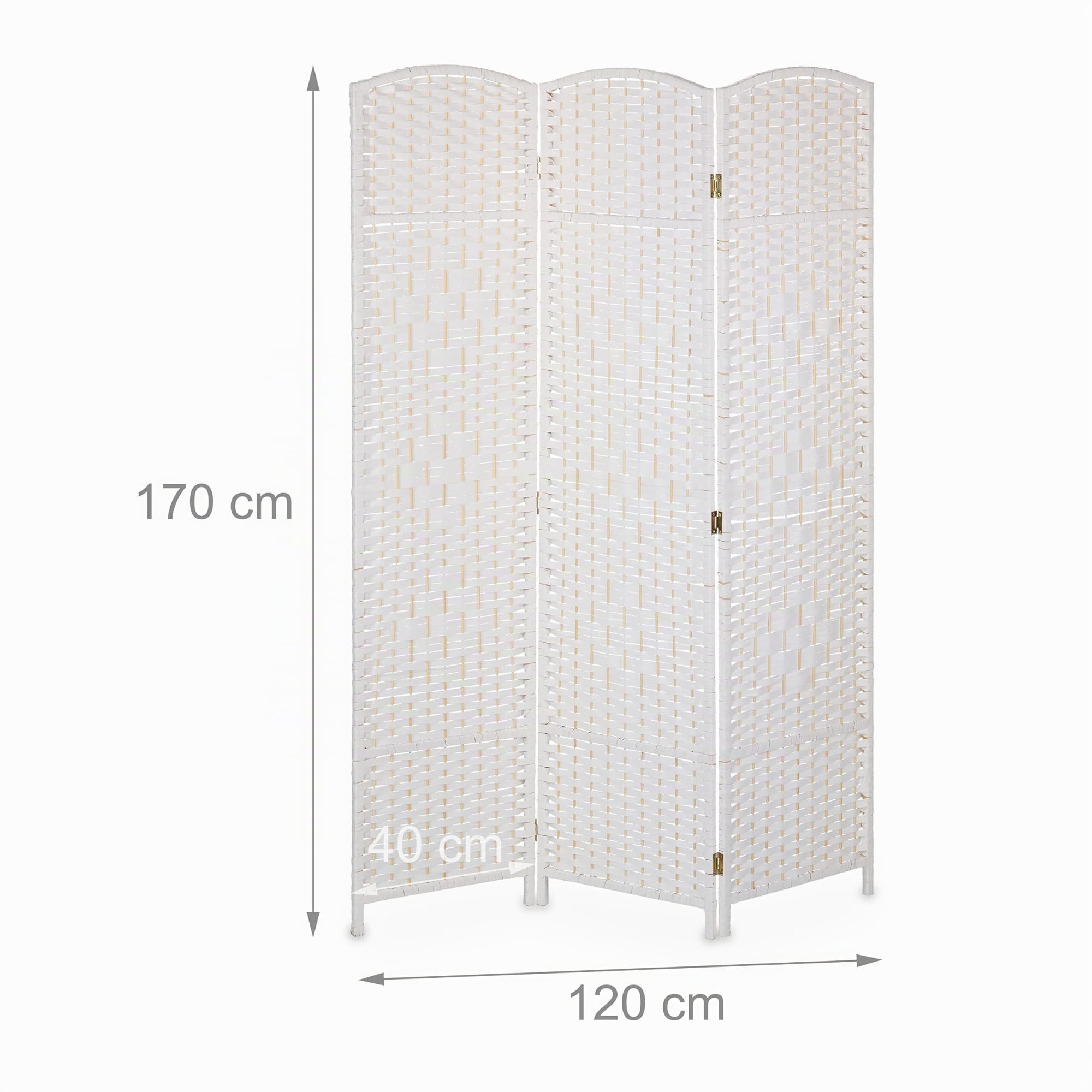Relaxdays Paravento a 3 Pannelli, Divisore Pieghevole in Legno, HxL: 170 x 120 cm, Separé per Ambienti Interni, Bianco