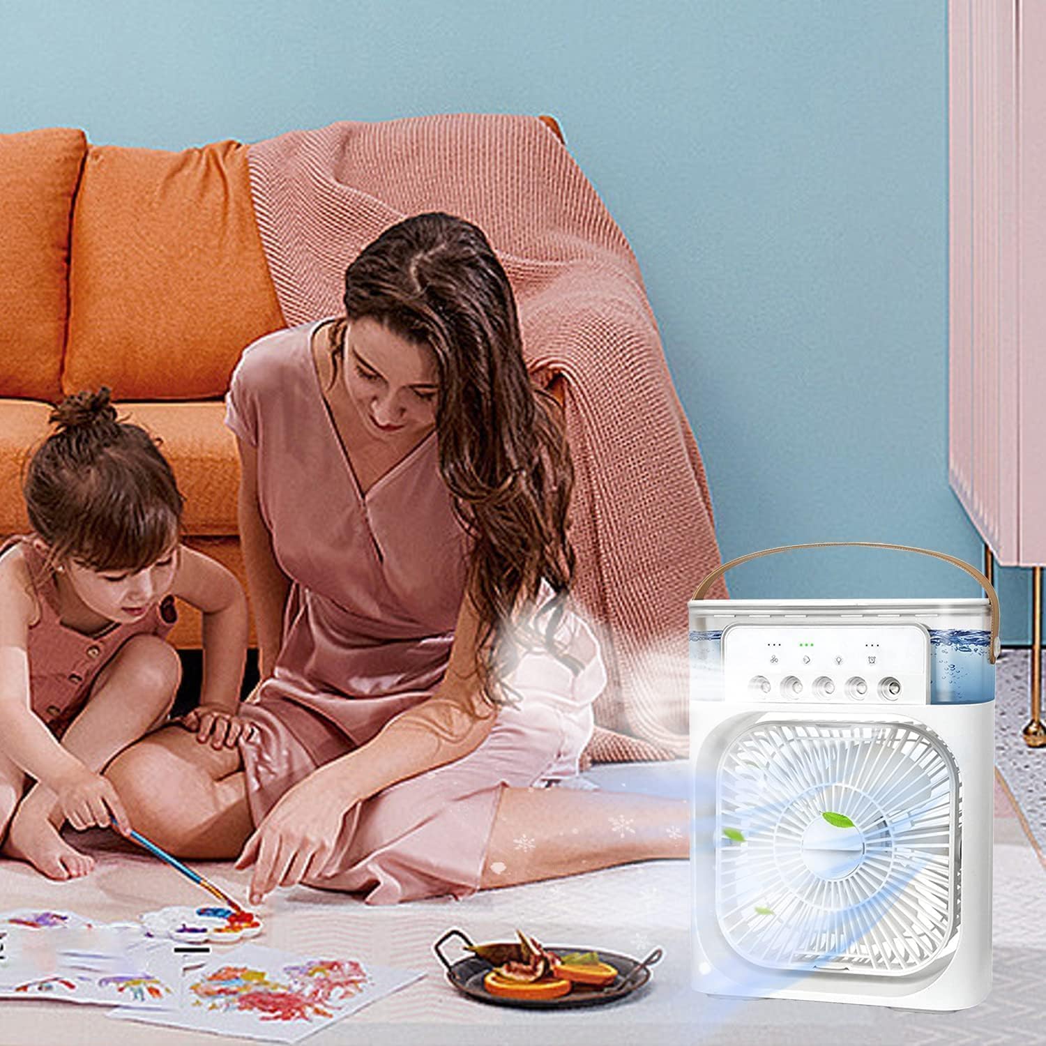 ragbare Klimaanlage Fan, 4 in 1 Personal Mini Cooling Fan mit Wassernebel Spray, 3 Geschwindigkeiten Verdunstungsluft Kühler Wasser Fan Spray Nebel Tischventilator (Black, JSFX)