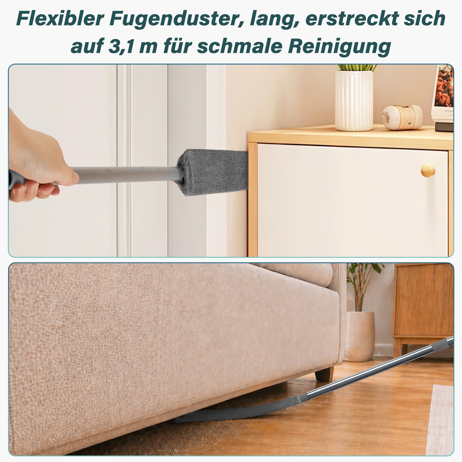 marysgift 2,9 M Teleskop Fensterwischer Abzieher Set, Staubwedel Teleskop,2 in 1 Teleskopstange Fensterreinigung für Bad, Fenster, Glas, Spiegel, Auto,Staubwedel Lang Ausziehbar für hohe Decken (Grau)