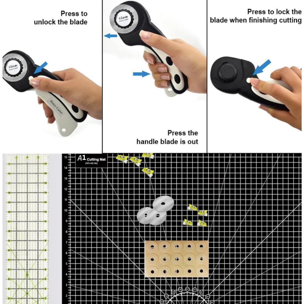 Juego completo de estera de corte con todos los suministros accesorios y suministros de costura Hobbiy, tapete de manualidades tablero de corte resistente al calor A1 negro o A2 azul