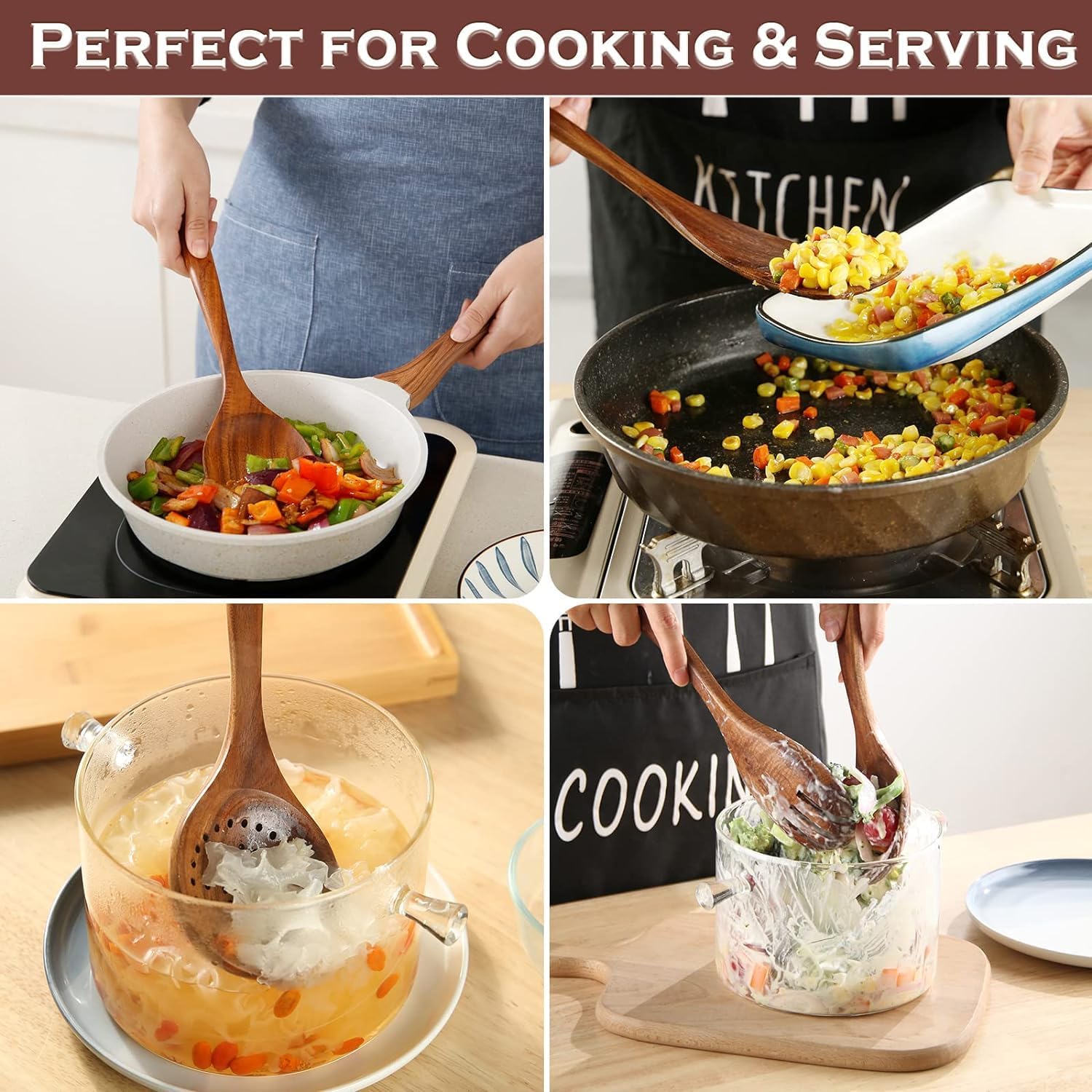 6 pcs Wooden Cooking Utensil Set, Non Stick Pan Kitchen Tool Wooden Cooking Spoons And Spatulas Kitchen Item