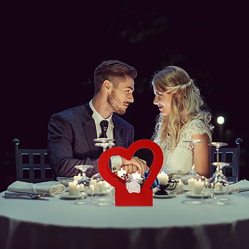 Miniatura 7 de STOBOK Caja de flores retro de 2 piezas con mango de corazón Caja de embalaje de ramo de fiesta de boda Bolsa de embalaje de ramo de papel Caja de