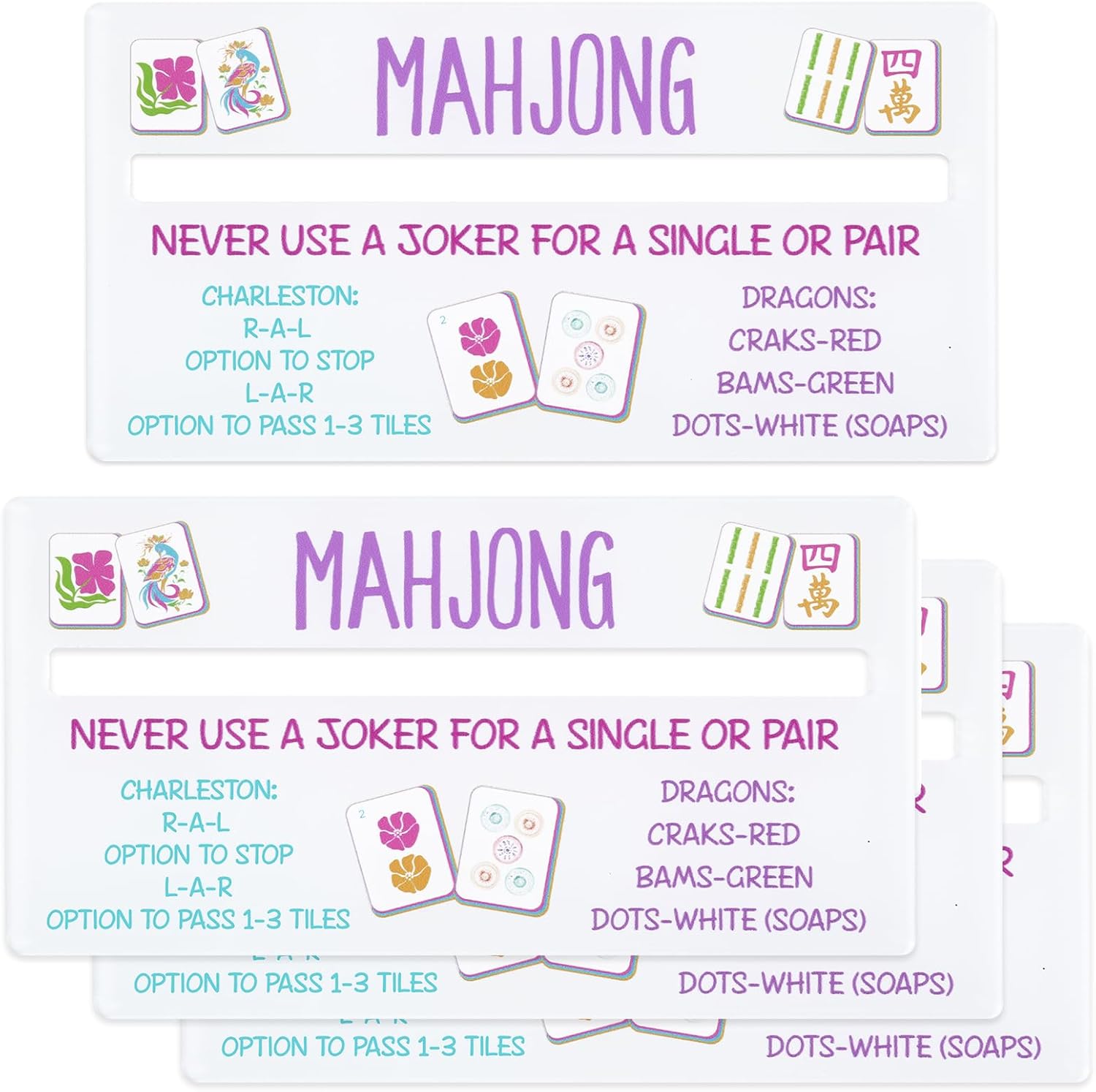 Mahjong Line Finder Reader with Rules, 4 Pack Mahjong Rules Helper Reader Beginner-Friendly Accessories - White