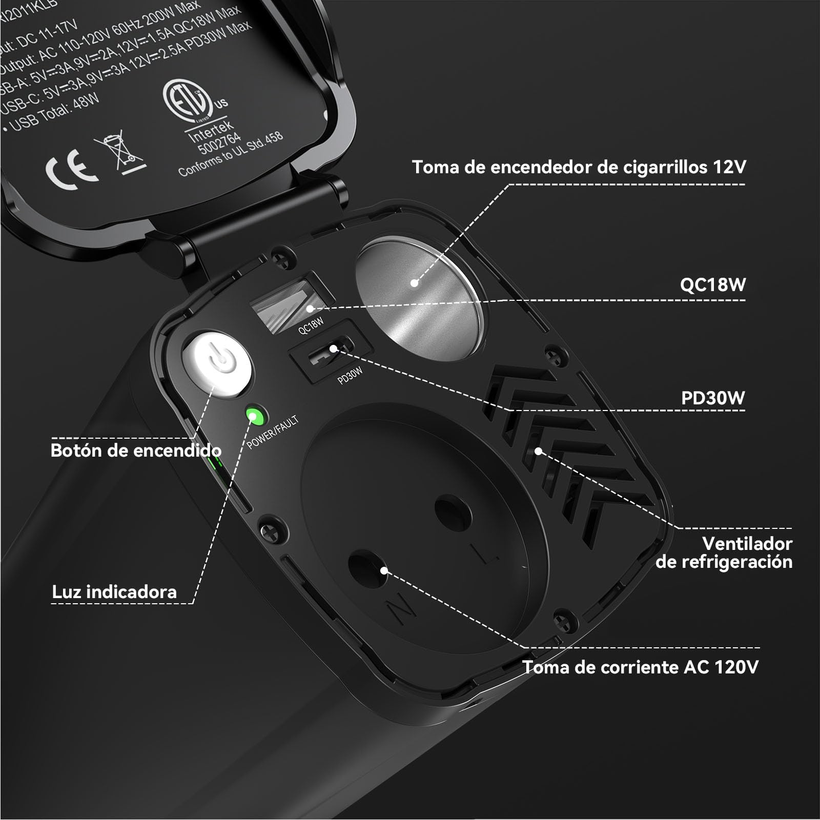 BESTEK Inversor de corriente para coche de 200 W: inversor de voltaje en forma de taza de 12 V CC a 230 V CA, con 2 puertos USB y adaptador de encendedor de cigarrillos para coche/viaje, compacto y