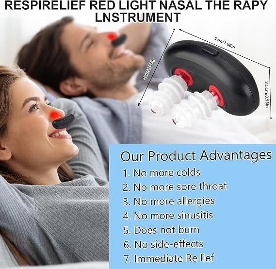 Respi-Relief Red Light Nasal Therapy Device,RespiRelief Nasal Red Light Therapy,Portable Infrared Light Therapy Instrument,Physiotherapy Nasal Soothing Device for Nose Nasal Clearing Device (Black A)