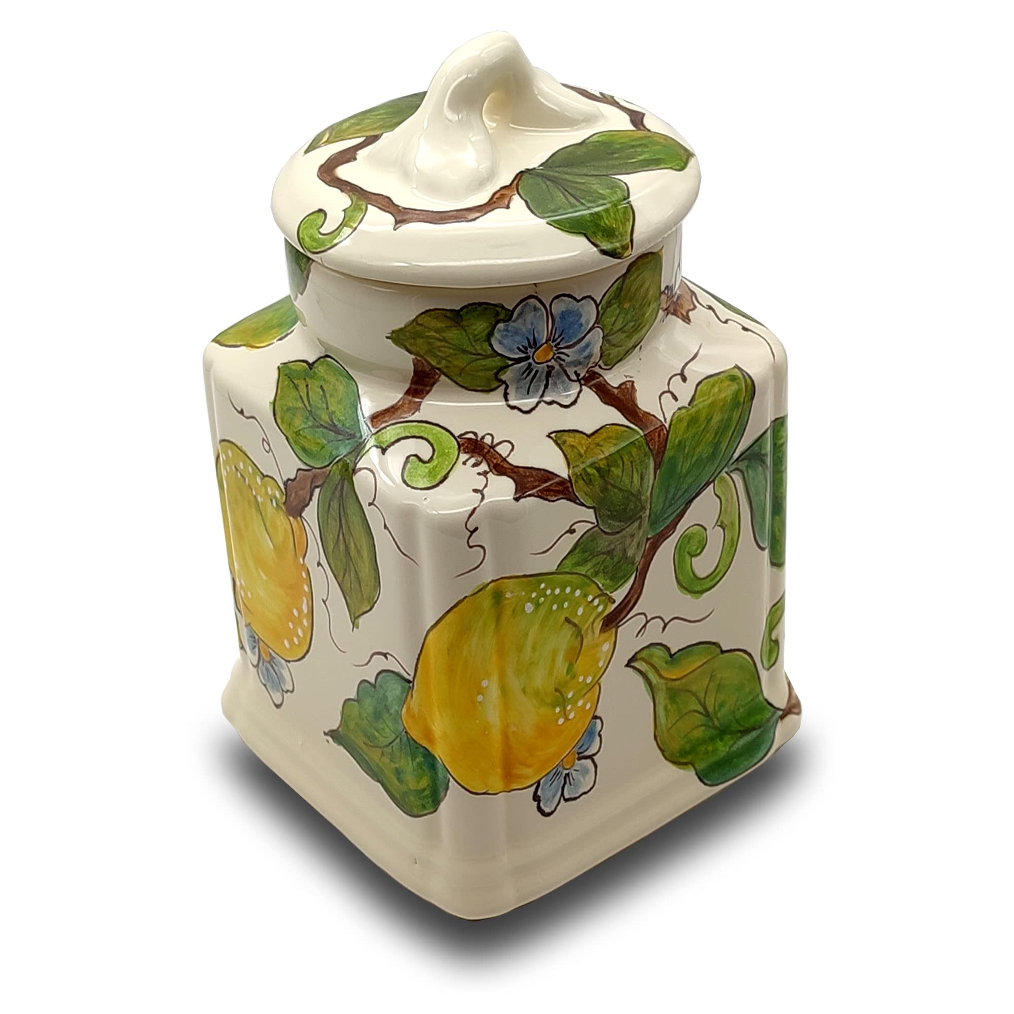 Italian Ceramic Cookies Jar - Hand Painted kitchen Storage Canister with lid Tea Coffee and Spices- Made in ITALY Tuscany - Italian Pottery - Home Decor Lemon