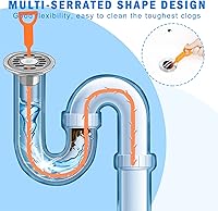 Vista 3 de Paquete de 6 herramientas de limpieza de obstrucciones de cabello en desagües, ONEHERE herramienta removedora de obstrucciones de cabello