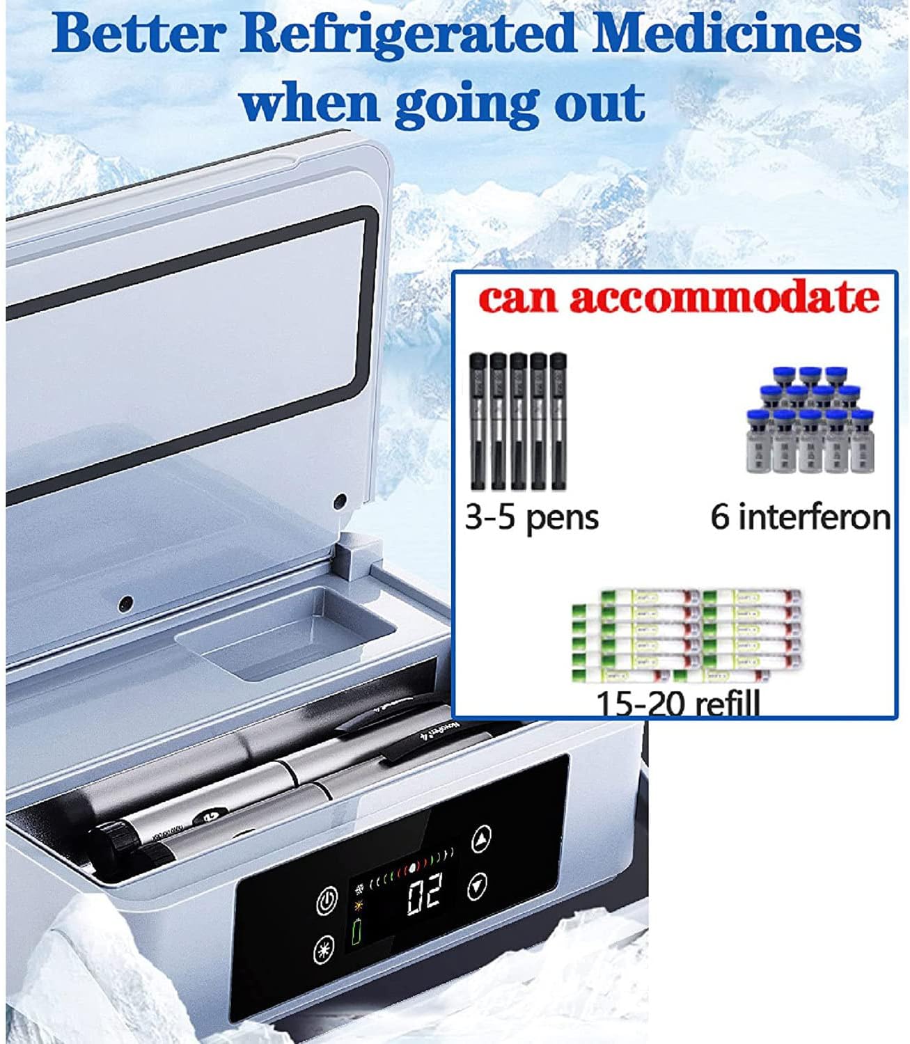 Insulin Cooler Travel Case,Mini Fridge Medicine Refrigerator Interferon Insulin Pen Storage Keeping Cooling 0-18℃ Portable car Insulin Cooler Box with handle Mini Cold Boxes with a