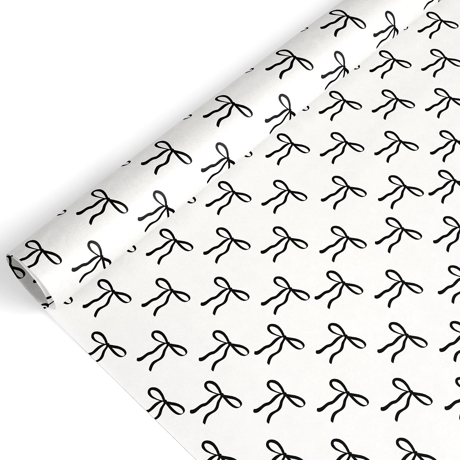 JarThenaAMCS Black Bow Wrapping Paper - Mini Roll - 17 Inch x 32.8 Ft Aesthetic Bow Knot Gift Wrap Paper Decorative Art Paper for Home Party DIY
