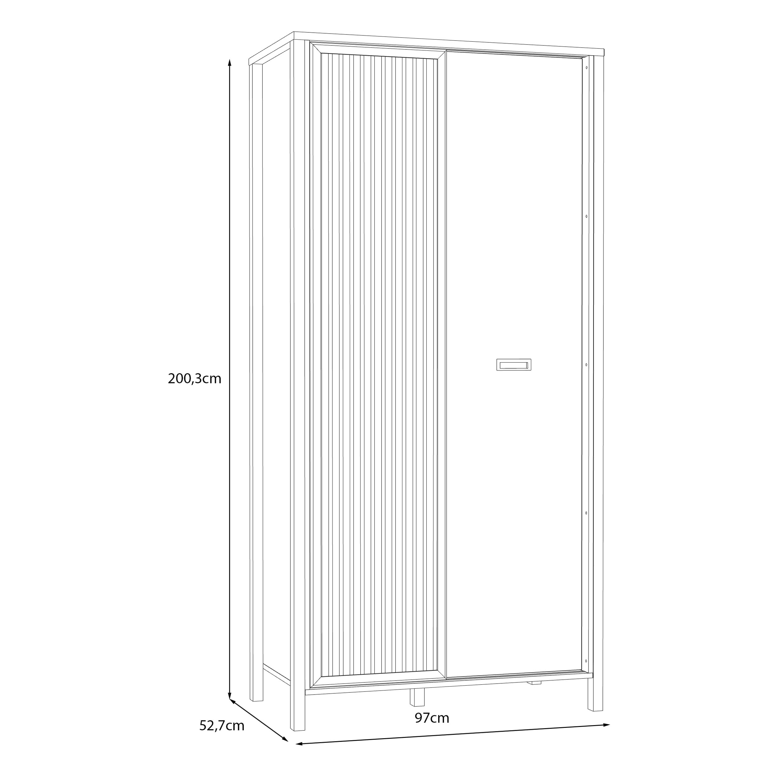 Forte JYTANA Kleiderschrank 97, moderner Schrank mit Lamellendetail, 2-türig, Holzwerkstoff, Mauvella Eiche Dekor, 97 cm breit, 200,3 cm hoch, 52,7 cm tief