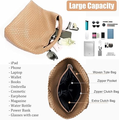 Miniatura 3 de Bolsa de mano tejida para mujer con bolso, bolsas de hombro de moda para axilas, bolsas grandes tejidas hechas a mano para el día de trabajo