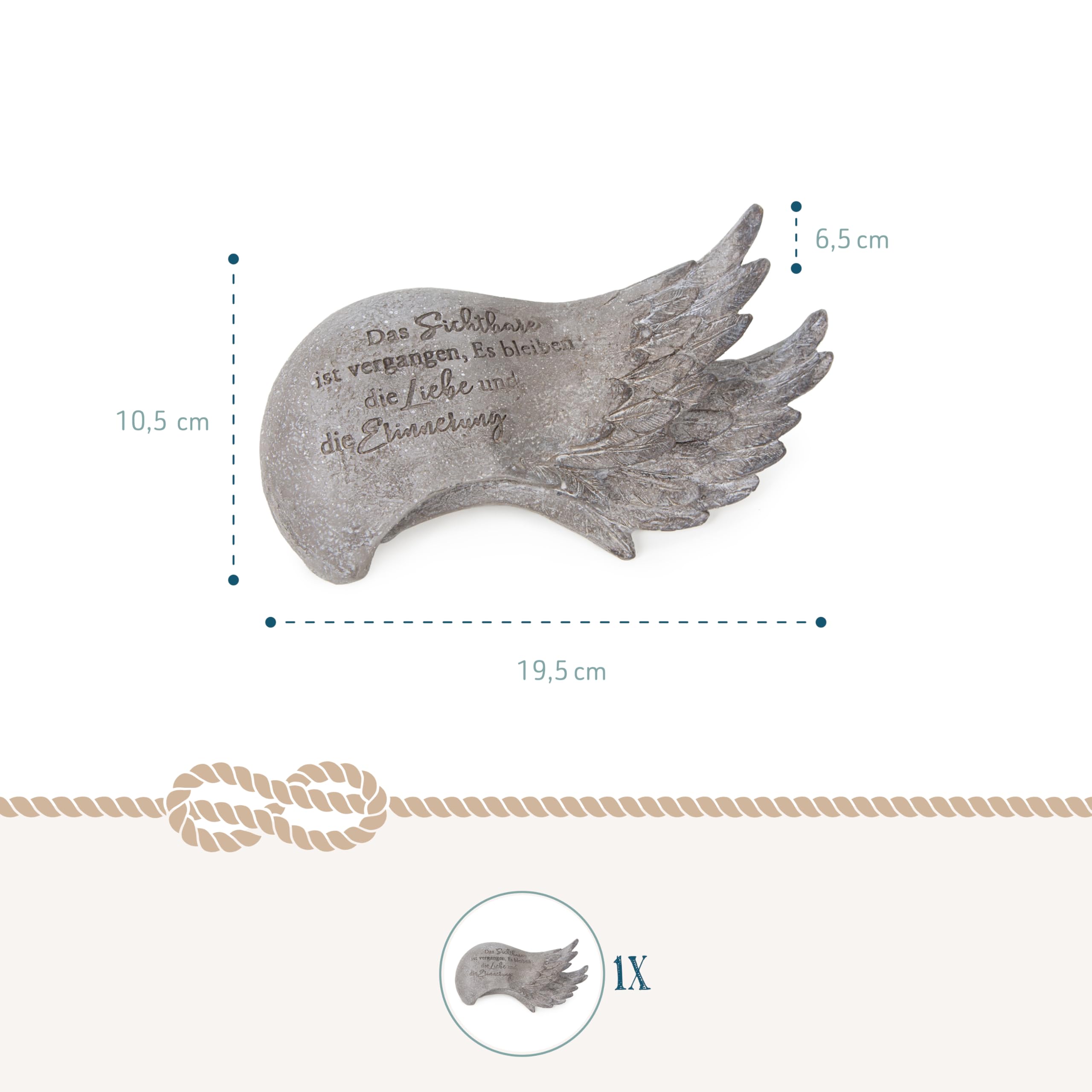 Grabdeko Engelsflügel mit Spruch: Grabschmuck Engel, Grabstein Wetterfest, Deko Grab, Friedhof & Urnengrab, Gedenkstein Figur, Grabdekoration Allerheiligen, Trauerstein, Andenken, 19,5 x 10,5 x 6,5 cm