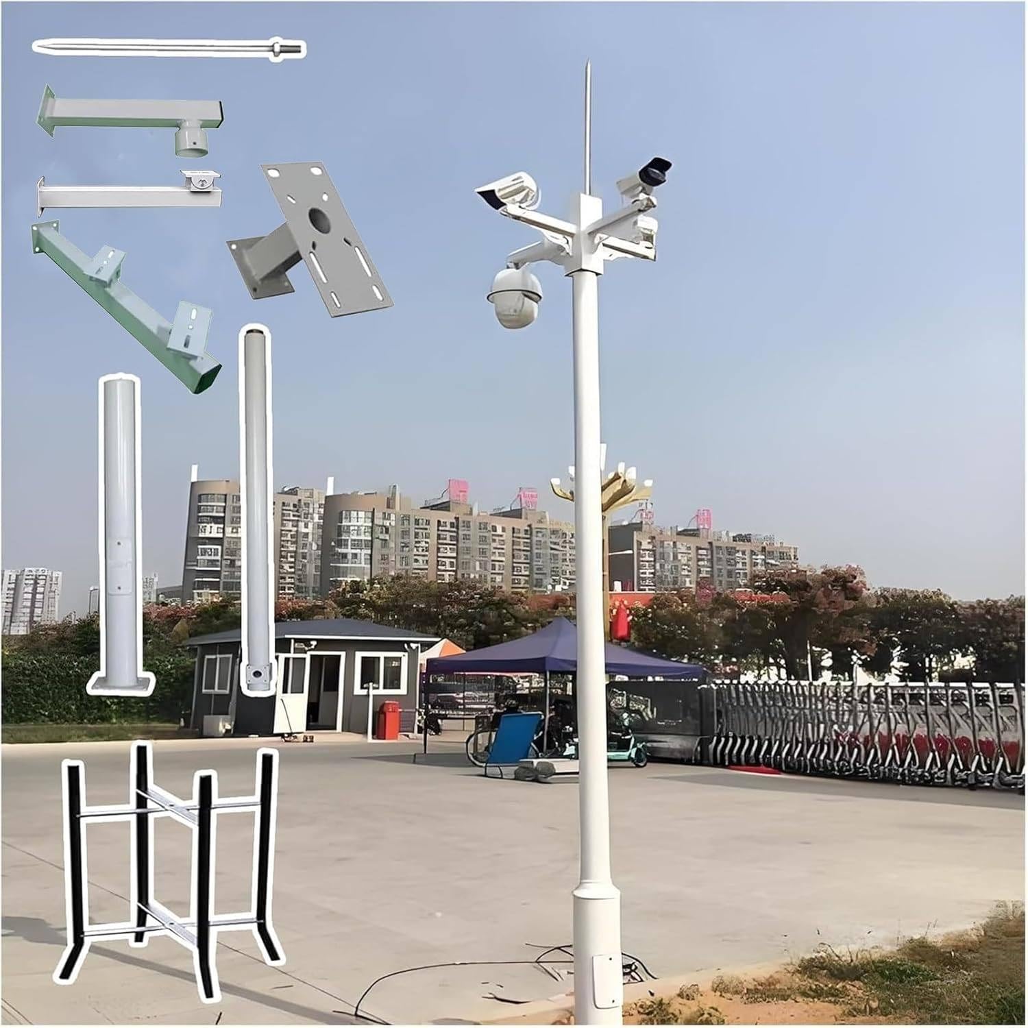 WHYYDSS Security Camera Pole, Surveillance Camera Post Stand, Heavy Duty Metal Bracket and Post for Surveillance, Solar Street Lamp Column for Outside 6m/19.6ft